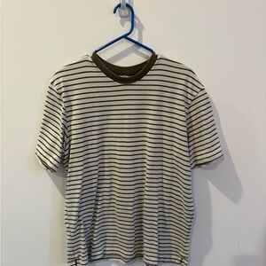 Zara Khaki and White Striped Tee
